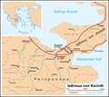 Map of the Isthmus of Corinth showing the Hexamilion location.