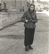 Combattante de la résistance danoise à Copenhague en mai 1945.