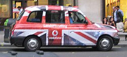 London Taxi with Vodafone livery LTI Vodafone.JPG