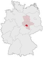 Németország térképe, a Mansfelder Land kerület helyzete kiemelve