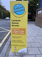 School Streets sign in Lambeth in 2020 Lambeth school streets signage.jpg