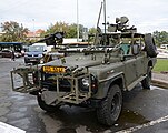 Terénní automobil Land Rover 130 Military A4 Kajman z výzbroje Armády České republiky. Vystaveno 14. října 2014 při příležitosti oslav 95. výročí vzniku Generálního štábu AČR.