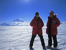Kelly Jemison (left) and Charlie King (right) stand at the base of Mt. Erebus, Antarctic (2006). Like a bawss.jpg