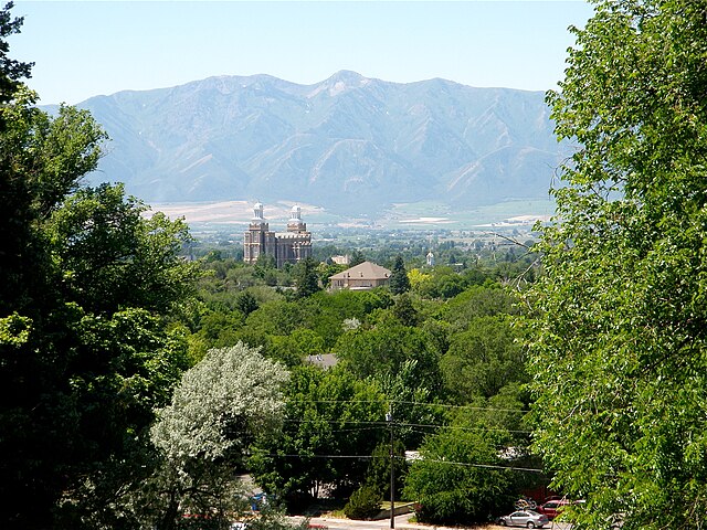 View over Logan and the LDS Temple and the Wellsville Range