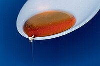 Dieser Honiglöffel mit Lotus-Effekt war 1994 an der Universität Bonn der weltweit erste technische Prototyp zur Demonstration der Selbstreinigung hierarchisch strukturierter Oberflächen[39]