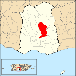 Баррио Мачуэло Аррибаның Понсе муниципалитетінде орналасқан жері қызыл түспен көрсетілген