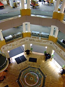 The rotunda at the main library showing the Foucault pendulum, designed by Adalin Wichman MainLibraryLexington.JPG