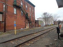 Building at Main and Mercer streets in Hackensack along the NYS&W right-of-way, 2015 Main Street Station NYSW.jpg