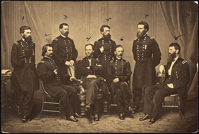 Major General William T. Sherman, Commanding Military Division of the Mississippi, and his Generals, 1. Maj. Gen. O. O. Howard; 2. Maj. Gen. John A. L