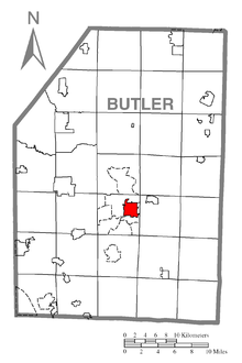 Mapa de Butler, condado de Butler, Pensilvania resaltado.png