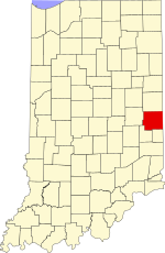 Karte von Indiana mit Hervorhebung von Wayne County