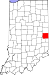 Map of Indiana highlighting Wayne County Map of Indiana highlighting Wayne County.svg