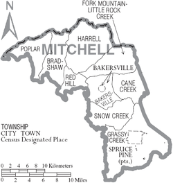Map of Mitchell County, North Carolina With Municipal and Township Labels