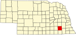 Kaart van Nebraska met de nadruk op Saline County.svg