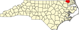 Locatie van Gates County in North Carolina