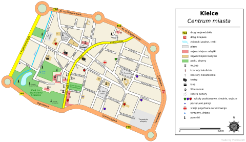 Map of the centre of Kielce