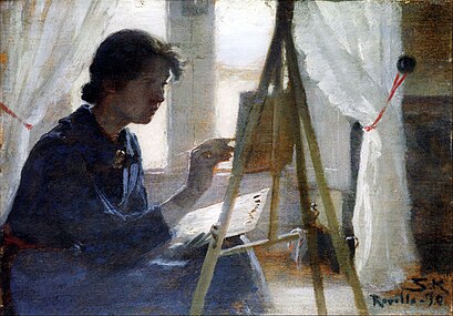 Krøyer: Interiør. Marie Krøyer maler Marie malende i Ravello (provinsen Salerno), 1890