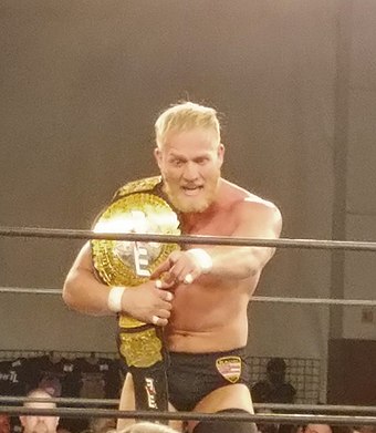 Marshall Von Erich celebrates winning the MLW World Tag Team Title at MLW Saturday Night SuperFight