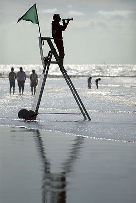 Redder op het strand