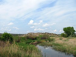 Stenen graf en rivier de Molochnaya