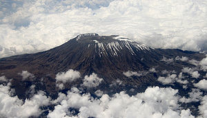 An aerial view of Mount Kilimanjaro in the year 2009. Mount Kilimanjaro Dec 2009 edit1.jpg