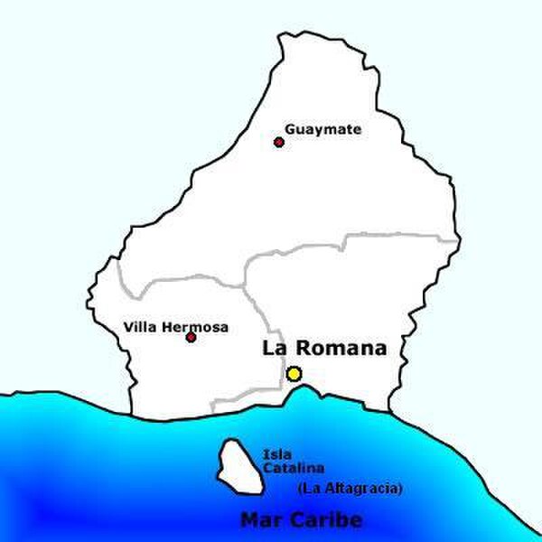 Part of La Romana province as seen from off the shore of Catalina Island