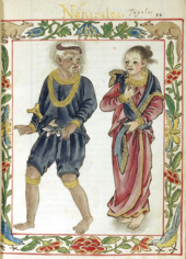 A pre-colonial Tagalog couple belonging to the Datu class or nobility as depicted in the Boxer Codex of the 16th century. Naturales 5.png