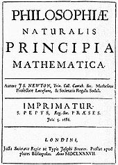 Isaac Newton, Titelblatt der Erstausgabe seiner Schrift Philosophiae Naturalis Principia Mathematica aus dem Jahr 1687