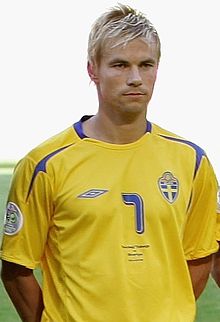 Alexandersson con la maglia della Nazionale svedese.