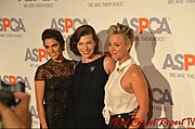 Jovovich with Nikki Reed and Kaley Cuoco at the 2014 ASPCA Compassion Awards (22 October 2014)