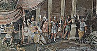 Hellenistic soldiers circa 100 BCE, Ptolemaic Kingdom, Egypt; detail of the Nile mosaic of Palestrina.