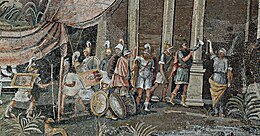 Hellenistic soldiers c. 100 BC, Ptolemaic Kingdom, Egypt; detail of the Nile mosaic of Palestrina. NileMosaicOfPalestrinaSoldiers.jpg