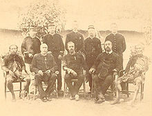 Officers of the Lombok expedition in 1894: Anak Agung Ketut Karangasem, General-Major P.P.H. van Ham (Representative), General-Major J.A. Vetter (Commander), Resident M.C. Dannenbargh, and Gusti Jelantik. Officers of the Lombok expedition in 1894.jpg