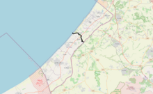 The Gaza Strip with a line running in the middle. North of the line, which is almost half of the total land area of the Strip, is where Israel told people to evacuate from.
