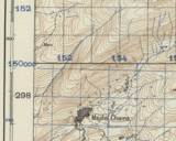 Portion of 1941 military map showing intersection of Palestine (blue lines) and Levant (black lines) grids near Majdal Shams Palestine and Levant grids.png