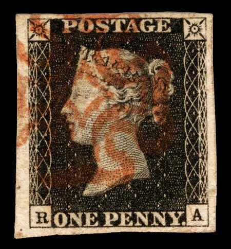 A Penny Black, with a red cancellation that was hard to see and easily removed