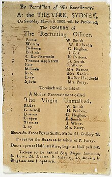 Playbill for the comedy of The recruiting officer, Sydney, 1800, State Library of New South Wales Playbill Sydney 1800 SLNSW FL3546573.jpg
