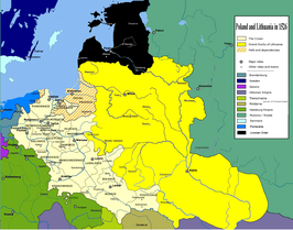 Polen (wit) en Litouwen (geel) in 1526
