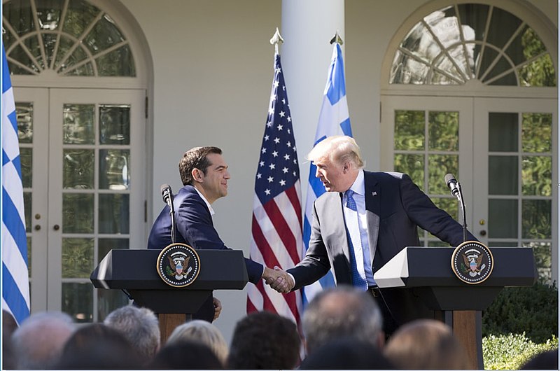 File:President Donald J. Trump shakes hands with Greek Prime Minister Alexis Tsipras at their joint press conference in the Rose Garden at the White House, Tuesday, October 17, 2017, in Washington, D.C.jpg
