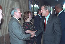 Miller greeting President George W. Bush at Emma E. Booker Elementary School in Sarasota, Florida on September 11, 2001 President George W. Bush Greets Representative Dan Miller at Emma E. Booker Elementary School in Sarasota, Florida.jpg