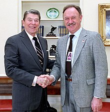   Hackman (right) with President Ronald Reagan in 1987