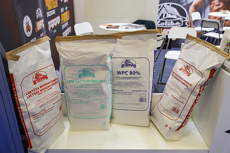 File:Protein powder supplements at FIBO 2019 in Cologne, Germany (47952474646).jpg