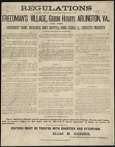 File:Regulations for the government of Freedmans Village, Greene Heights, Arlington, Va. and the government farms, mechanical shops, hospitals, homes, schools, &c., connected therewith. (7645375618).jpg