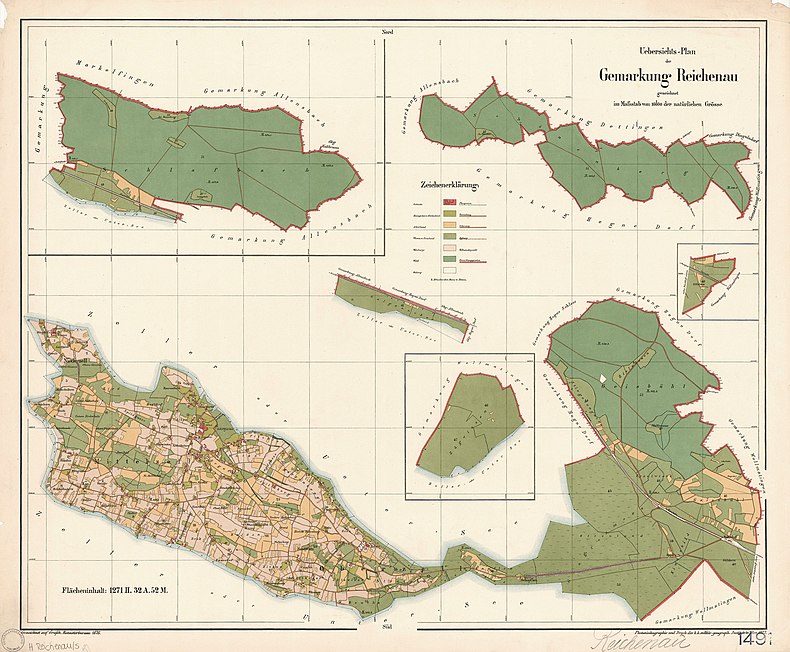 Gemarkungsplan von 1876 mit allen Gebietsteilen und Exklaven, mit Flurnamen