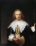 Portrait of Agatha Bas (1611-1658) . 1641. oil on canvas medium QS:P186,Q296955;P186,Q12321255,P518,Q861259 . 104 × 82 cm (40.9 × 32.2 in). London, Royal Collection.