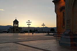 Sameba Cathedral, Courtyard, Sunset, Dusk, Tbilisi, Georgia.jpg