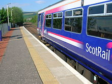 Platform 1 and a train for Kirkconnel, in 2007