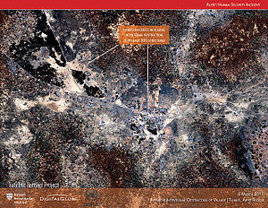 Satellite image of the burning of Tajalei, Sudan
(6 March 2011) Satellite image of the burning of Tajalei, March 6, 2011.jpg