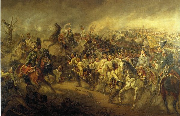 Feldmarschall-Leutnant Karl Aloys zu Fürstenberg leading Austrian infantry during the battle of Stockach, 25 March 1799.