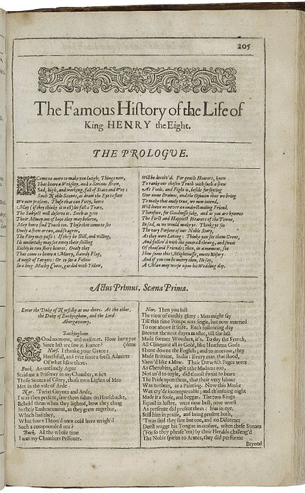 The first page of The Famous Hiſtory of the Life of King Henry Eight, printed in the Second Folio of 1632